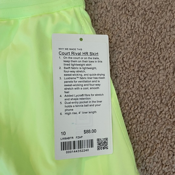 Lululemon Court Rival High Rise Skirt NWT Size 10 faded zap - Picture 3 of 4